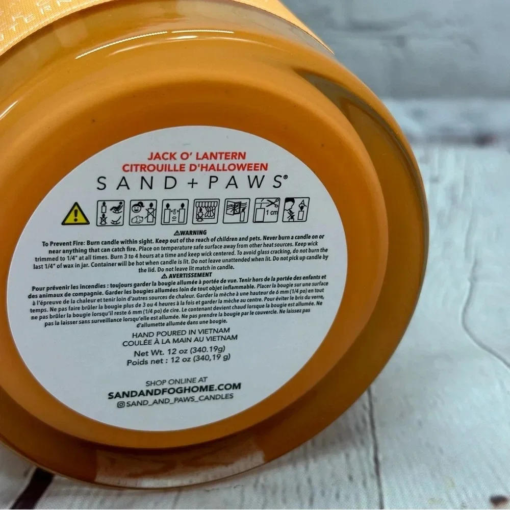 NWT sand + paws jack o'lantern candle with frenchies french bulldog coastume